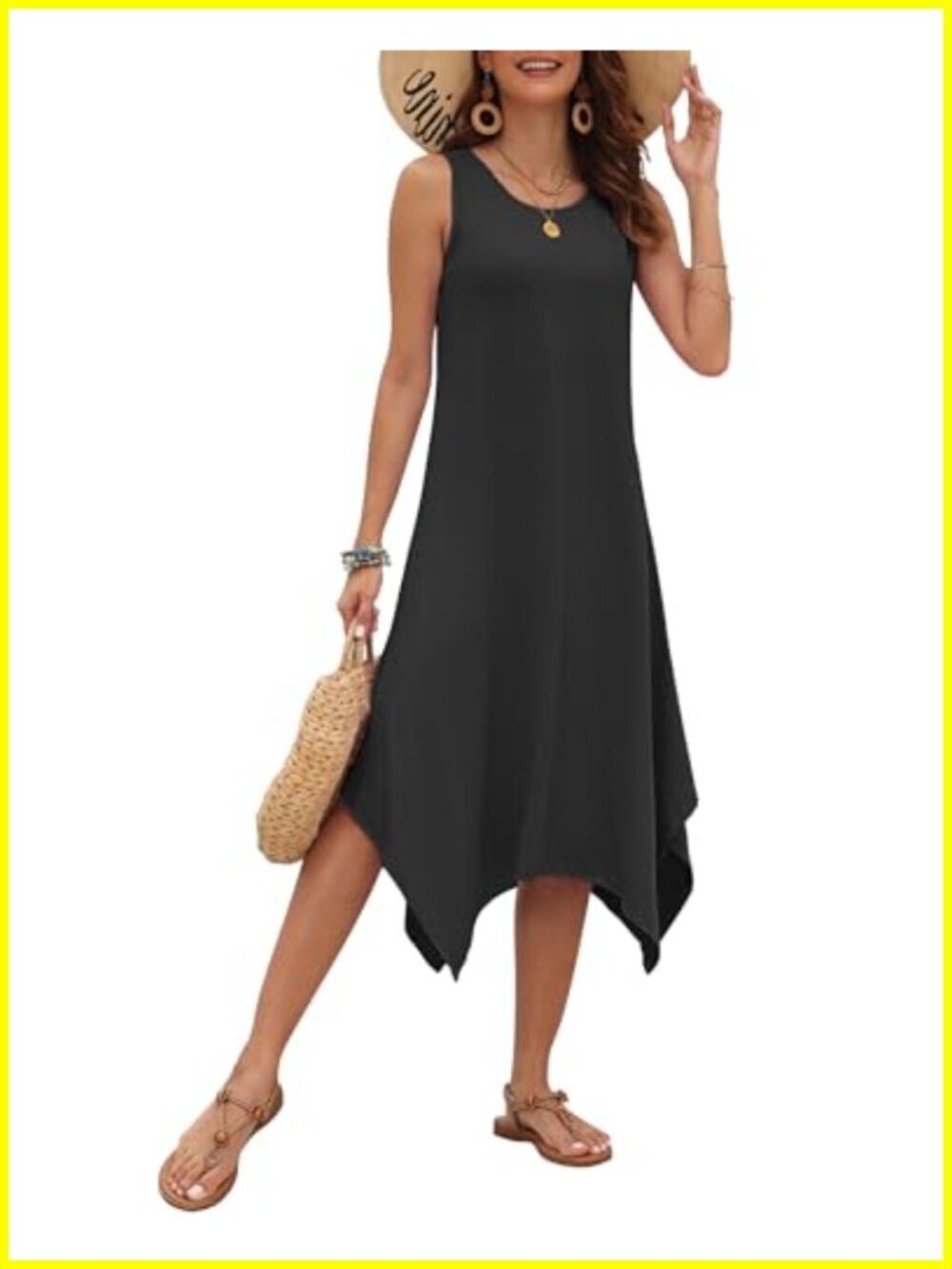 Women's Sleeveless Midi Dress with Pockets Summer Casual A-Line